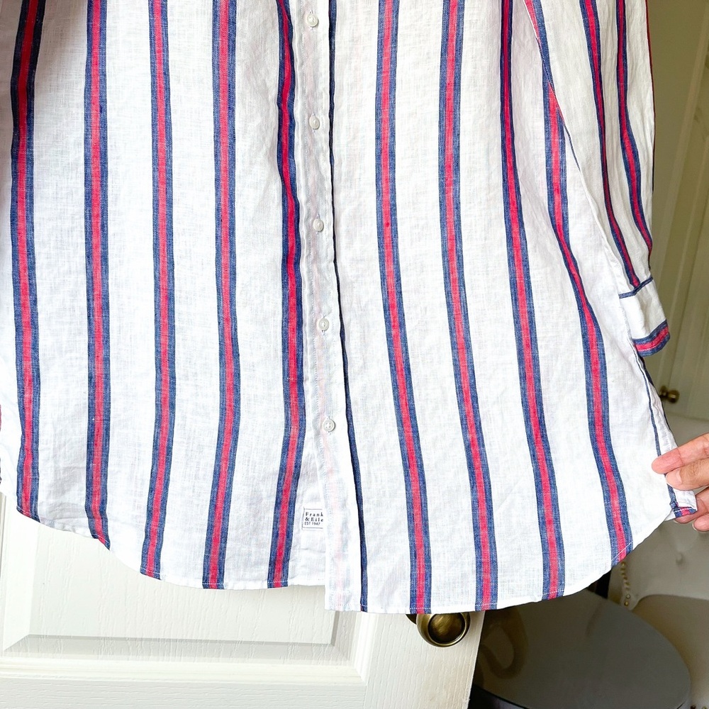 Frank & Eileen Mary Linen Shirt Dress Mini Red Navy White Stripe Large EUC - Picture 3 of 8